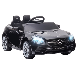 AIYAPLAY Kinder-Elektroauto, mit LED-Scheinwerfern, Sicherheitsgurt, Hupe, Musik, 3-5 km/h, schwarz, 107 x 62,5 x 44cm
