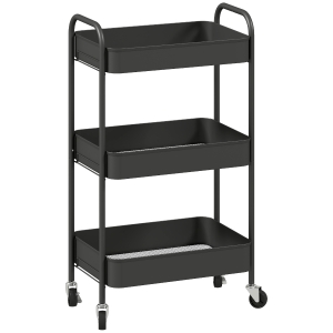 HOMCOM Three-Tier Steel Storage Trolley - Black
