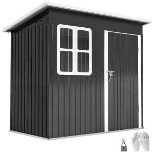 Outsunny Tuinschuur, tuinhuis met raam, afsluitbare deur, voor tuin, terras, staal, 221L x 133B x 190H cm, grijs