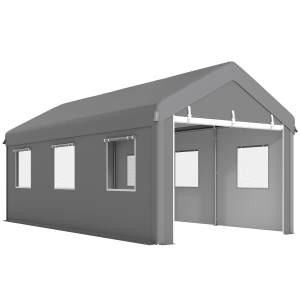 Outsunny Tenda Garagem 295x600x278 cm Tenda de Exterior Resistente com 2 Portas Enroláveis e 6 Janelas Cinzento