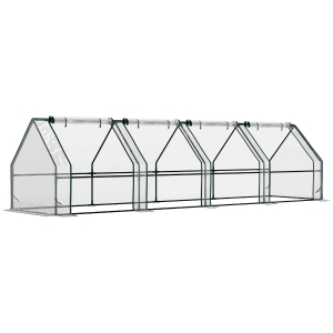 Outsunny Mini Estufa de Jardim e Terraço 360x90x90 cm Tipo Casinha com Tubo de Aço e 4 Janelas Enroláveis Transparente