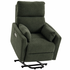 HOMCOM Sta-op-stoel met massage en warmte, elektrische relaxstoel van teddyfleece voor senioren, donkergroen