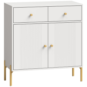 HOMCOM Buffet para Sala, Móvel de Arrumação com 2 Portas, 2 Gavetas, Prateleiras Reguláveis e Pés em Metal, 80 x 39 x 86 cm, Branco