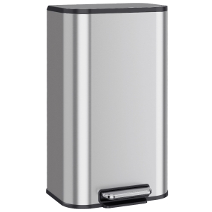 HOMCOM Lixeira de Cozinha 30 L Lixeira com Pedal em Aço Inox com Fechamento Suave e Função de Manter Aberta Balde Interno Removível Prata