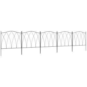 Outsunny Set of Five 61.5cm Decorative Metal Fence Panels - Black