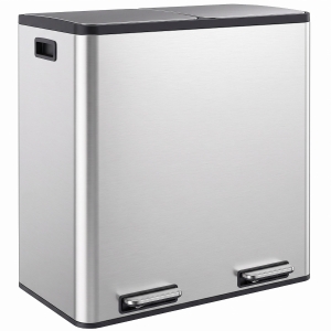HOMCOM Lixeira de Cozinha 2x30 L Lixeira com Pedal em Aço Inox com Recipientes Internos Removíveis e Tampas Fecho Suave Prata