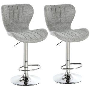 HOMCOM Set 2 scaune de bar rotative cu înălțime reglabilă, suport pentru picioare și spătar din material textil, gri