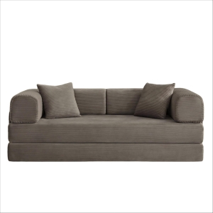 Gestellloses modulares Sofa, umbaubar in ein Bett, umfasst 2 Polster und einen Stahlrahmen, 204L x 97B x 65H cm, Taupe