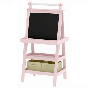 AIYAPLAY Lavagna per Bambini con Cavalletto 3 in 1, Rotolo di Carta e 2 Contenitori, in Legno, 59x48x118 cm, Rosa