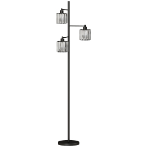 HOMCOM Luminária de Chão 40W, 3 Lâmpadas LED E27, Controle Remoto Magnético, Dimmer, 3 Temperaturas de Cor, Preto