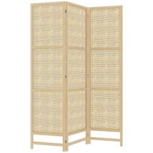 HOMCOM 3-teiliger Raumteiler, 180 cm faltbarer Wandschirm, Freistehender Raumtrenner mit handgewebtem Design für Zuhause, Natur
