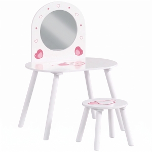 AIYAPLAY Penteadeira Infantil com Banco e Espelho, para Meninas, com Desenhos de Corações, para Crianças de 3-6 Anos, Branca