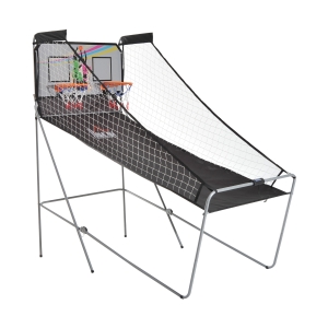 HOMCOM coș de baschet cu panou LED, 4 mingi și 8 moduri de joc, 205x110x205 cm, alb-negru