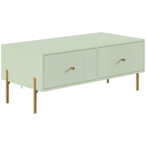 HOMCOM Modern Coffee Table, Living Room Table with Storage, 2 Drawers and Metal legs for Bedroom, Light Green