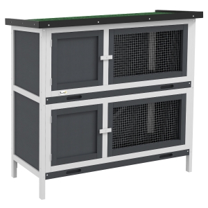 PawHut Double Decker Rabbit Hutch 2 Tier Guinea Pig Hutch Pet Cage Outdoor with Sliding-out Tray, 100 x 47 x 91cm, Grey