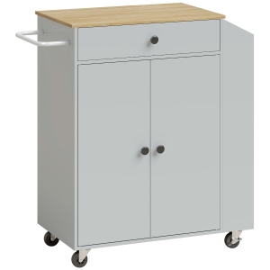 HOMCOM Rolling Kitchen Island with 3-Tier Spice Rack, Kitchen Storage Cart with Drawer and Towel Rack, Light Blue