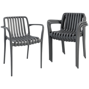 Outsunny Gartenstühle 4er Set Stapelbare Terrassenstühle mit Lamelldesign Armlehnen, Ergonomisch Dunkelgrau