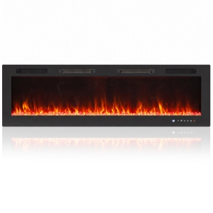 HOMCOM Șemineu Electric Încastrabil cu Flacără Independentă, 3 Moduri de Încălzire și Telecomandă, 152,4 x 9,4 x 47 cm, Negru