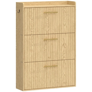 HOMCOM Sapateira Slim Salva-Espaço com 3 Portas Basculantes, Prateleiras Reguláveis em 3 Níveis, para 12-18 Pares, Castanho Claro