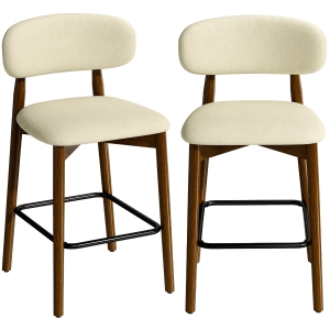 HOMCOM Conjunto de 2 Banquetas de Bar, Cadeiras de Bar em Chenille, Assento Acolchoado, Encosto e Apoio para os Pés, Pés em Madeira, Bege