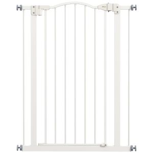 PawHut Pressure Fit Dog Stair Gate No Drilling Safety Gate Auto Close for Doorways, Hallways, 74-80cm Adjustable, 94cm Tall, White