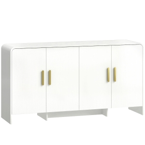 HOMCOM Buffet cuisine, meuble de rangement avec 4 portes à fermeture douce, 4 compartiments et bords arrondis, 152x40x80cm, blanc