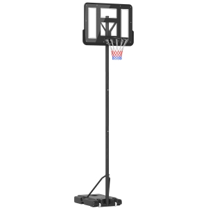 HOMCOM Canasta de Baloncesto con Altura Ajustable 220-365 cm Aro de Baloncesto con Soporte Ruedas Base Rellenable Negro