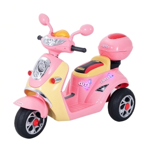 Homcom Motoreta Tricicleta Electrica pentru Fetite 6V cu Lumini si Muzica, Roz