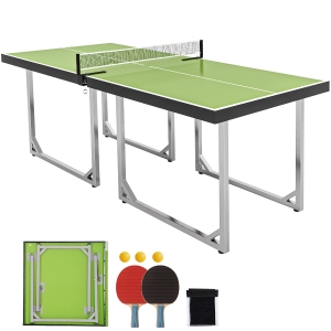 HOMCOM 6ft Table Tennis Table, Ping Pong Table with Net, Foldable and Portable Ping Pong Set for Indoor Use, Easy Assemble, Midsize, Green