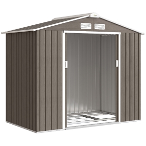 Outsunny Abri de Jardin 2,42 m² - Remise pour Outils avec Fondation - cabanon Porte verrouillable - tôle d'acier marron clair