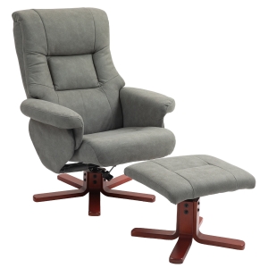 HOMCOM Sillón Relax Reclinable con Reposapiés Tapizado en Tejido Técnico Marco de Madera  Función Basculante Gris
