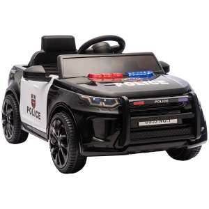 AIYAPLAY Coche Eléctrico para Niños de Policía 12V Mando a Distancia 2,4 G 2 Motores Arranque Suave Sirena Luces Música Negro