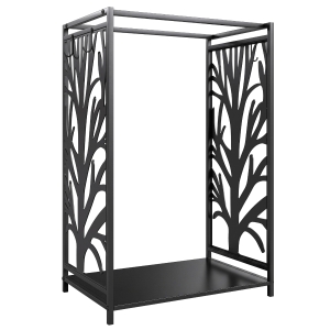 HOMCOM Kaminholzregal für innen Stahl 46 x 30 x 70cm Brennholzregal mit 4 Kaminwerkzeug 4 Haken Kaminbesteck Set Kaminholzständer für Kamin Ofen Feuerholzregal Kaminholzhalter für Feuerholz, Schwarz
