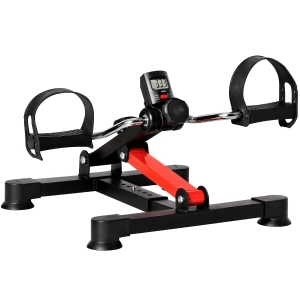 HOMCOM Mini Cyclette per Riabilitazione con Altezza e Resistenza Regolabile e Display LCD, in Acciaio e ABS, Nera e Rossa