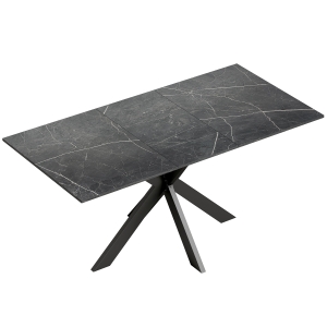 HOMCOM Mesa de Jantar Extensível para 4 a 8 Pessoas, 120-160 cm, Tampo com Efeito Mármore, Pés Cruzados em Aço, Preto
