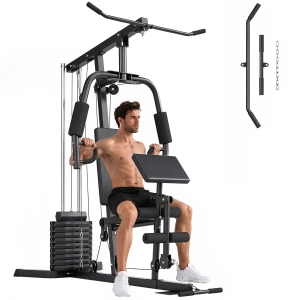 HOMCOM Station de musculation fitness avec 9 blocs de poids de 5 kg entrainement complet - dim.180L x 108l x 200H cm