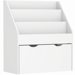 AIYAPLAY Libreria per Bambini 3-8 Anni a 3 Ripiani con Cassetto Inferiore, in MDF, 62.5x30x70 cm, Bianco