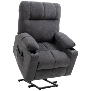 HOMCOM Fotel z funkcją podnoszenia dla seniora, funkcja leżenia, z pilotem, 144 cm x 91 cm x 88 cm, Ciemnoszary
