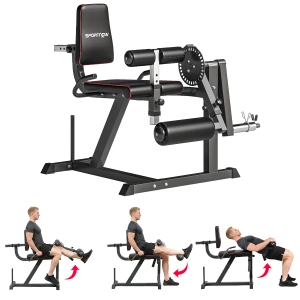 SPORTNOW Máquina de Extensión y Curl de Piernas Ajustable con Carga de Placas para Entrenamiento de Cadera Muslos en Gimnasio