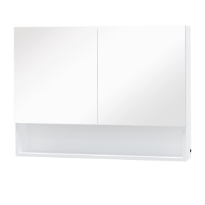 HOMCOM Dulap cu oglinda de perete cu lumini LED, raft deschis si raft intern reglabil, sticla si MDF, 80x15x60cm
