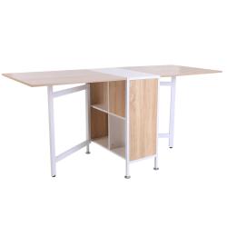 HOMCOM Folding Dining Table for 4 People, 169 cm Drop Leaf Table with Storage Shelves for Small Spaces, Kitchen, Dining Room, Oak & White