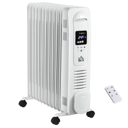 HOMCOM 2720W 11 Fin Digital Display Oil Filled Radiator, Portable Electric Heater with Remote, Timer, 3 Heat Settings, Auto Cut Off, White