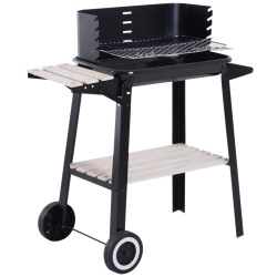 Outsunny Barbecue a Carvão com Grelha Ajustável em Altura Prateleiras e Rodas para Jardim Exterior Campismo 83x45x87 cm Preto