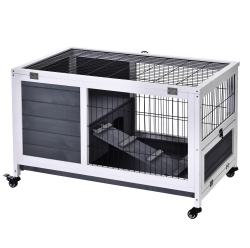 PawHut Cusca Lemn pentru Iepuri & Porcusori cu 4 Roti & Rampa