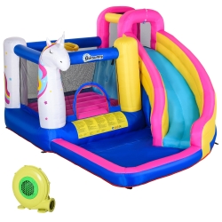 Outsunny Castel Gonflabil Unicorn – Parc de Joaca Gigant pentru 4 Copii