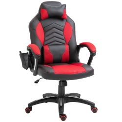 HOMCOM Bureaustoel Massagestoel met 6 Vibratiepunten Ergonomische Gamingstoel met Verwarmingsfunctie Kunstleer Rood 68 x 69 x 108-117cm