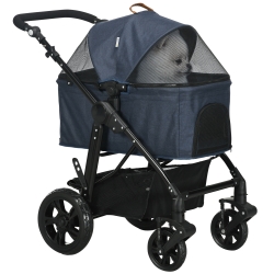 PawHut 2-in-1 design hondenbuggy, opvouwbare hondentas, donkerblauw