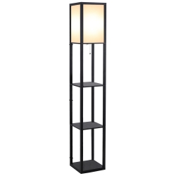 HOMCOM Lampa Pom cu Librarie 3 Niveluri Negru 26 x 26 x 160 cm