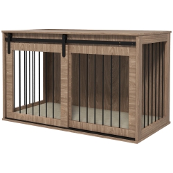 Wooden Rustic Sliding Door Dog Crate - White Wash, Dog Crate