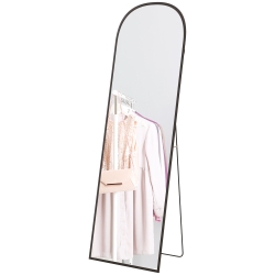 HOMCOM Miroir sur pied rectangulaire arrondi cadre en aluminium avec support pour entrée chambre dressing 50 x 161,5 cm noir